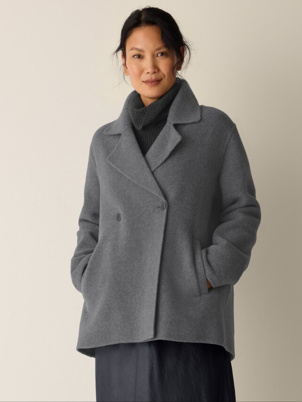 NWT Eileen Fisher Doubleface 100% Wool Trench Coat Size XL